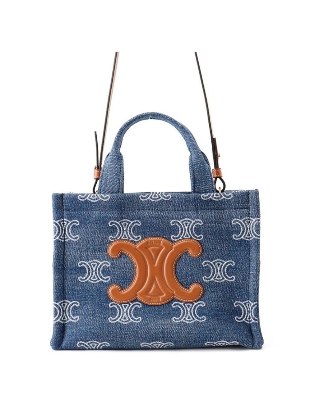 Celine Handbag Triomphe Cabas Thais Small Canvas Leather 2-Way